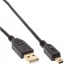 Mini câble InLine® USB 2.0 de type A mâle à Mini-B mâle 5 broches noir / or 0.5m