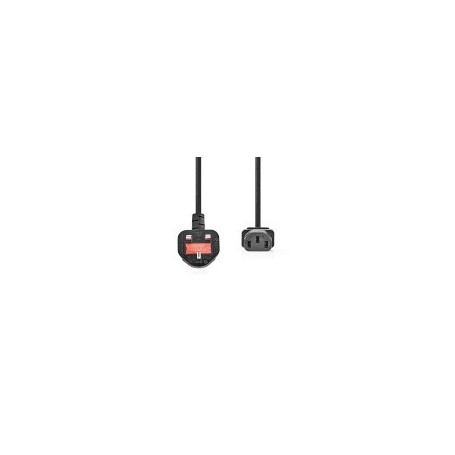 Câble d'alimentation | UK Mâle | IEC-320-C13 | Coudé | Droit | Plaqué nickel | 2.00 m | Rond | PVC | Noir | Label