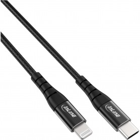 Câble Lightning USB-C Inline®, pour iPad, iPhone, iPod, noir / aluminium, 2M MFI certifié MFI