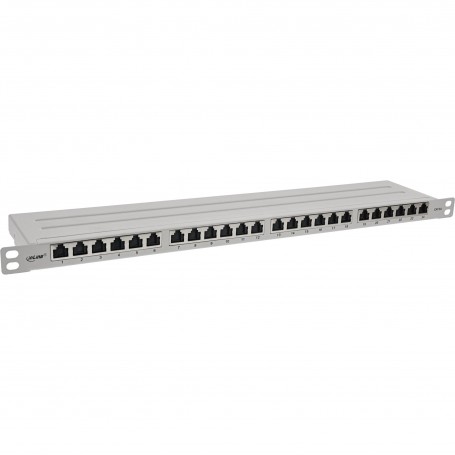 Panneau de patch Inline® 19 "Cat.6A 0,5 U 24 Port, avec protection contre la poussière, gris