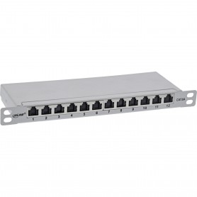 Panneau de patch Inline® 10 "Cat.6A 0,5U 12-port, avec protection contre la poussière, gris