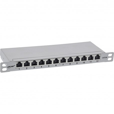 Panneau de patch Inline® 10 "Cat.6A 0,5U 12-port, avec protection contre la poussière, gris