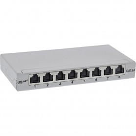 Panneau de patch Inline® Cat.6A 0,5U 8 port, pour table / mur / rail, avec protection contre la poussière, gris