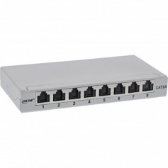 Panneau de patch Inline® Cat.6A 0,5U 8 port, pour table / mur / rail, avec protection contre la poussière, gris