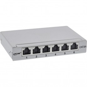 Panneau de patch Inline® Cat.6A 0,5U 6 ports, pour table / mur / rail, avec protection contre la poussière, gris