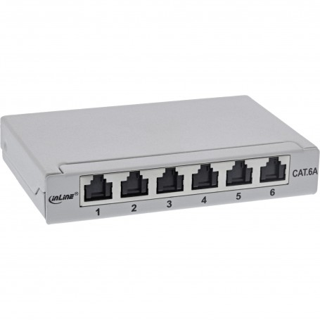 Panneau de patch Inline® Cat.6A 0,5U 6 ports, pour table / mur / rail, avec protection contre la poussière, gris