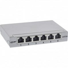 Panneau de patch Inline® Cat.6A 0,5U 6 ports, pour table / mur / rail, avec protection contre la poussière, gris