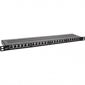 Panneau de patch Inline® 19 "Cat.6a 0,5 U 24 Port, avec protection contre la poussière, noir