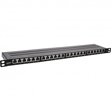 Panneau de patch Inline® 19 "Cat.6a 0,5 U 24 Port, avec protection contre la poussière, noir