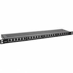 Panneau de patch Inline® 19 "Cat.6a 0,5 U 24 Port, avec protection contre la poussière, noir