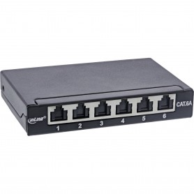 Panneau de patch Inline® Cat.6A 0,5U 6 ports, pour table / mur / rail, avec protection contre la poussière, noir