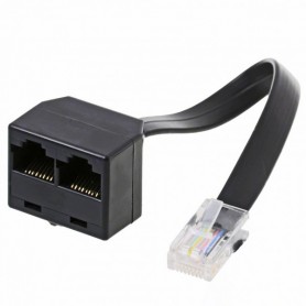 8P8C-Zweifachadapter noir, ca.10 cm cable - 8P8C-prise mâle á 8P8C-Zweifachbuchse (Y-adaptateur RJ45), sans Abschlusswiderstand, lose
