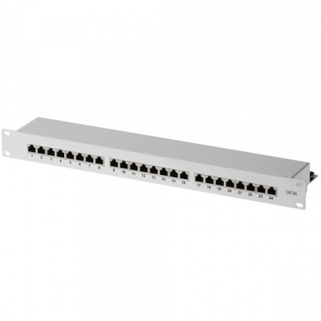  Panneau de Brassage Cat 6A 19" 1HE 24 Ports Gris