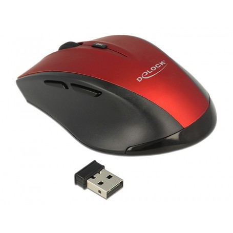 DeLOCK 12493 souris RF sans fil Optique 1600 DPI Droitier Noir, Rouge - Souris (Droitier, Optique, RF sans fil, 1600 DPI, Noir, Rouge)