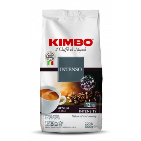 Café en grains Kimbo Intenso, idéal pour les expressos, sachet de 1 kg