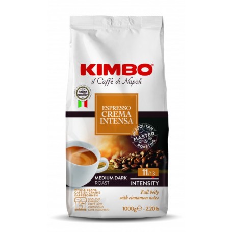Café en grains Kimbo Crema Intensa, torréfaction moyenne, sachet de 1 kg