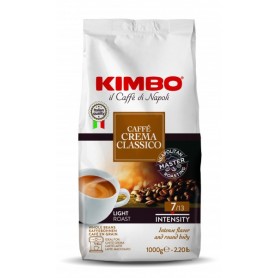 Café en grains Kimbo Dolce Crema, torréfaction légère, sachet de 1 kg