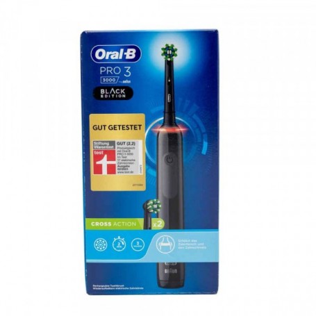 Oral-B Pro 3 3000 Brosse À Dents Électrique Avec 2 Brossettes, Technologie 3D, Élimine Jusqu’À 100% De Plaque Dentaire, Noir (lot de 1)