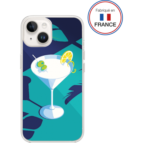Coque résine cockatail bleu effet miroir