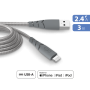 Câble UltraRenforcé A/MFI 2.4A 3m Recyclé Gris