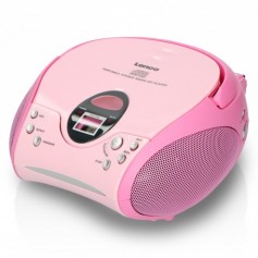 Lenco Radio Lecteur CD SCD-24 pour Enfant Chaîne Stéréo Prise Casque Aux in - Écran LCD - Batterie et Alimentation électrique - Rose
