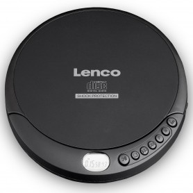 Lenco Lecteur CD CD-200 Discman avec écran LCD - Batterie et fonction CA - Fonction livre audio - Comprend casque stéréo, câble de charge USB H Noir, Antichoc