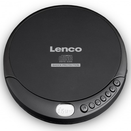 Lenco Lecteur CD CD-200 Discman avec écran LCD - Batterie et fonction CA - Fonction livre audio - Comprend casque stéréo, câble de charge USB H Noir, Antichoc