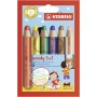 Crayon de coloriage - STABILO woody 3in1 - etui carton de 6 crayons de couleur