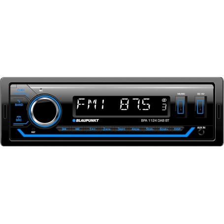Blaupunkt BPA 1124 DAB BT Autoradio 1-DIN DAB+, Bluetooth, kit mains libres, 2 x USB, entrée auxiliaire, sous-out, multicolore, 200 W
