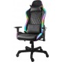 DELTACO Fauteuil Gamer à LED RGB (332 Modes contrôlables, Commande Incluse), Type Racer, Hauteur et Accoudoirs Réglables, Simili Cuir, Coussin de Nuque et Dossier, inclinable 90-180 , Noir