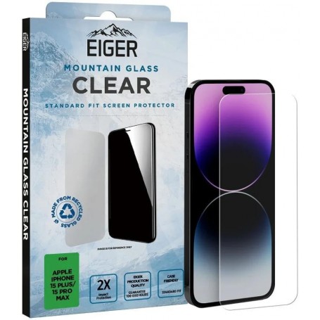 Protection d'écran Mountain Glass pour iPhone 15 Plus/15 Pro Max | Verre trempé 9H | Compatible avec les coques | Ultra fin | Panneau en verre