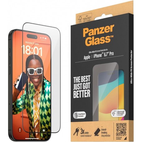 PanzerGlass - Screen Protector iPhone 15 Pro Max - Ultra-Wide Fit w. EasyAligner