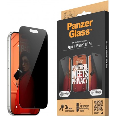 PanzerGlass - Privacy Screen Protector iPhone 15 Pro - Ultra-Wide Fit w. EasyAligner
