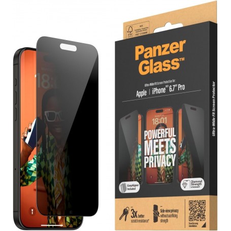 PanzerGlass - Privacy Screen Protector iPhone 15 Pro Max - Ultra-Wide Fit w. EasyAligner