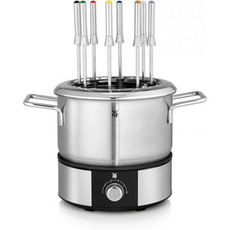 WMF LONO Fondue Électrique, 8 personnes, Récipient en Inox, 8 Fourchettes à Fondue en Acier Inoxydable, Design Elegant, Haute Puissance 1400W, 0415130011