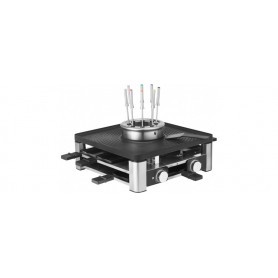 WMF Lumero Station Gourmet 3-en-1, Raclette, Appareil à fondue, Grill électrique d'intérieur, 8 personnes, Gamme complète d'accessoires, Cuisson simultanée, Revêtement acier inoxydable 0415480011