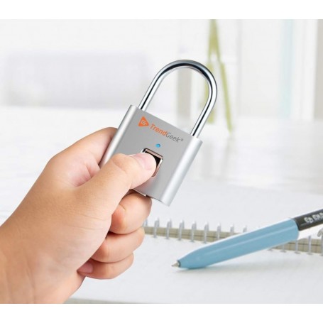 TrendGeek Cadenas à Empreinte Digitale Sans Clé Intelligente Sécurité Empreinte Digitale Gym Serrure Antivol Portable USB Rechargeable Cadenas TG-131 Argenté
