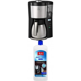 Melitta Machine à café à filtre Look V Timer 1025-18 avec carafe thermique et fonction minuterie, 1080, réservoir d'eau amovible et programme de détartrage, 1,25 litre, noire