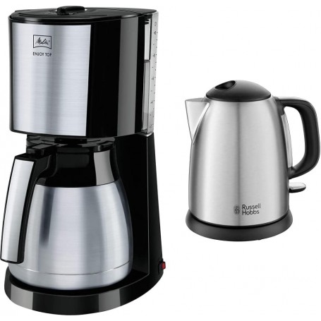 Melitta Cafetière à Filtre avec Verseuse Isotherme en Acier Inoxydable, Sélecteur d’Arôme, Enjoy Top Therm, Noir/Acier Brossé, 1017-08