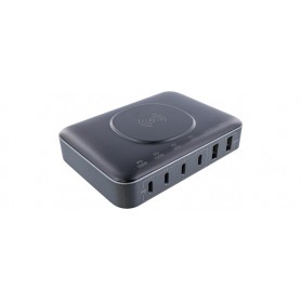 InLine® Qi powerstation multiport, power supply, charger, 4x USB Type-C, 2x USB Type A, GaN, 100W, Wireless Charging 15W, black