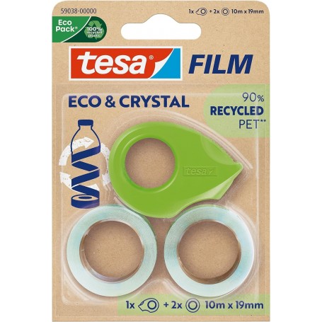 tesafilm® Eco & Crystal, 10m x 19mm, blister pack of 2 + mini dispenser
