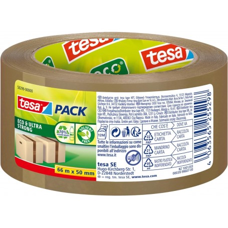 tesapack adhesive tape Eco ultra strong PP, 66m x 50mm, brown, 58299