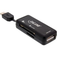 Lecteur de carte InLine® OTG Dual Flex pour SD et micro SD avec port USB et 2 logements de carte