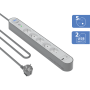 Parafoudre 5 prises avec USB A+C, 800J,1,5m WH/GY