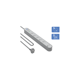 Parafoudre 5 prises avec USB A+C, 800J,1,5m WH/GY