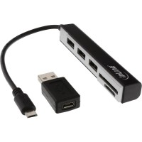 Lecteur de cartes InLine® USB OTG et concentrateur USB 2.0 à 3 ports pour adaptateur SDXC et microSD +