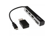 Lecteur de cartes InLine® USB OTG et concentrateur USB 2.0 à 3 ports pour adaptateur SDXC et microSD +