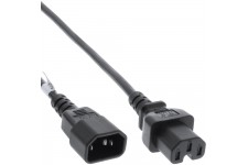 Rallonge de câble d'alimentation InLine®, connecteur à l'état chaud CEI-C15 droit vers CEI-C14 droit, 1,0 m, noir