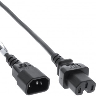 Rallonge de câble d'alimentation InLine®, connecteur à l'état chaud CEI-C15 droit vers CEI-C14 droit, 1,8 m, noir