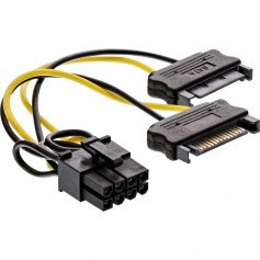 Câble adaptateur d'alimentation InLine®, 2x prise SATA à fiche PCI-Express 8 broches, 0,15 m